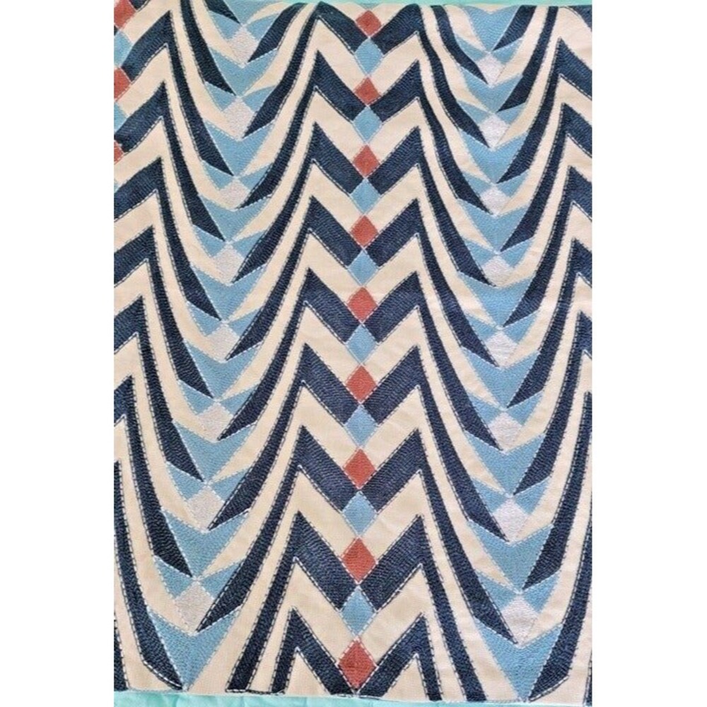 Synergy Textured Embroidered Cotton Euro Pillow Cover 20”x20” Beige & Blue NWOT
